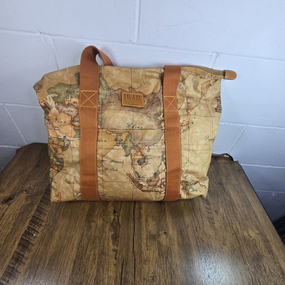 Vtg Alviero Martini Map Print Nylon Tote Overnight Travel Bag Made Italy - Picture 12 of 12
